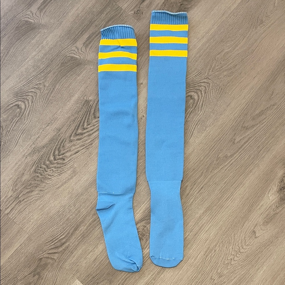 Striped Thigh High Socks - Sky Blue and Sunshine Yellow